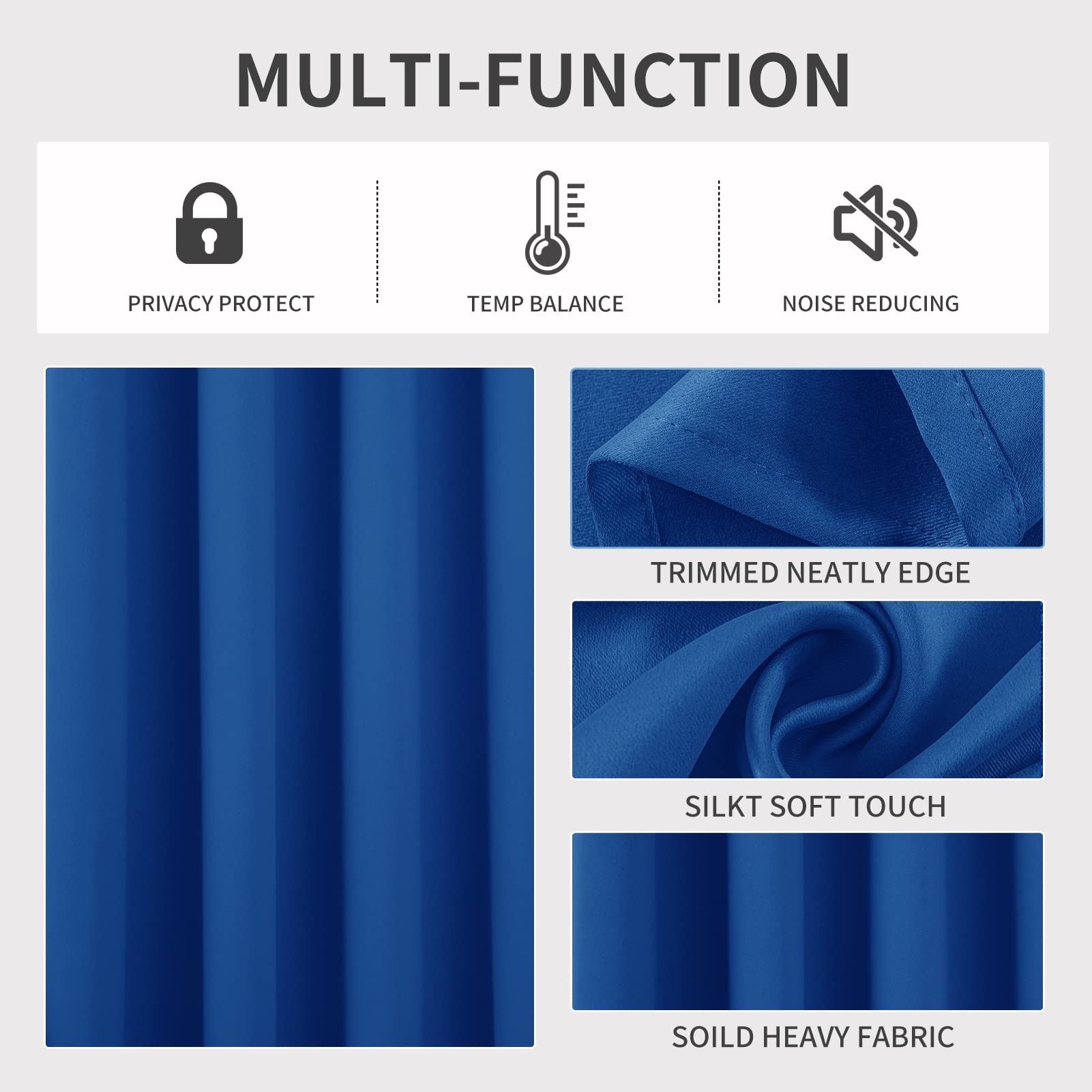 Joydeco Blackout Curtains 95 Inches Long 1 Panel, Thermal Insulated Long Curtains& Drapes 1 Piece, Room Darkening Grommet Drapes for Living Room Bedroom Window (W70 x L95 Inch, Royal Blue)