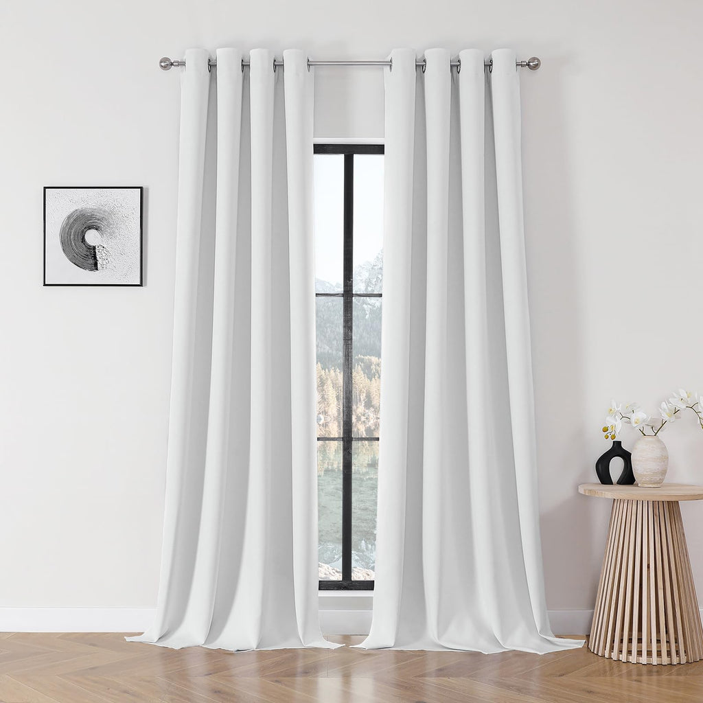 Joydeco Blackout Curtains 108 Inch Length 2 Panels Set, Thermal Insulated Long Curtains& Drapes 2 Burg, Room Darkening Grommet Drapes for Bedroom Living Room Window(Greyish White, W52 x L108 Inch)