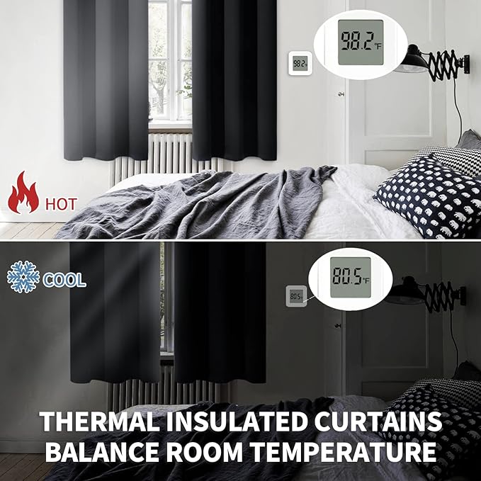 BGment Black Blackout Curtains for Bedroom - Grommet Thermal Insulated Room Darkening Block Out Curtains for Living Room, Set of 2 Panels, 52 x 63 Inch