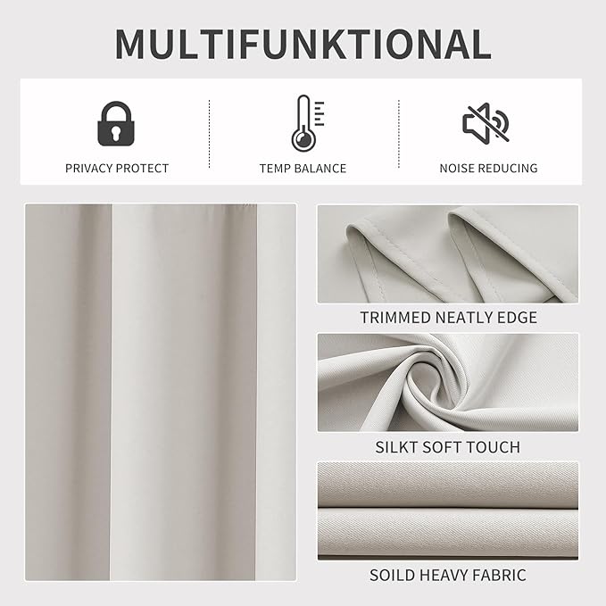 Joydeco Blackout Curtains 84 Inch Length 2 Panels Set, Thermal Insulated Long Curtains& Drapes 2 Burg, Room Darkening Grommet Drapes for Bedroom Living Room Window (Natural, W52 x L84 Inch)