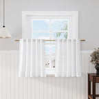 White Linen Kitchen Curtains 30 Inches Long 2 Panels Back Tab Rod Pocket Farmhouse Light Filtering Semi Sheer Short Curtains Solid Privacy Cafe Tier Curtain for Bathroom Basement Camper 30x30