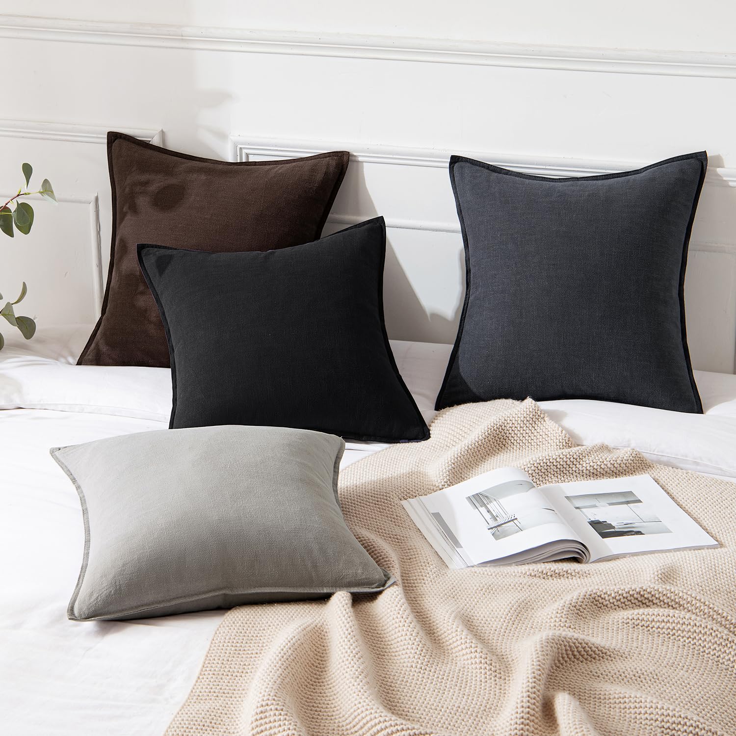 MIULEE Decorative Linen Pillow Covers 18x18 Inch Light Gray