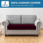 Couch Cover Stretch Velvet Sofa Cushion Cover 2-Piece - Elastic Washable Slipcover for Seat or Backrest, Couch Seat Covers for Sofas (Wine)
