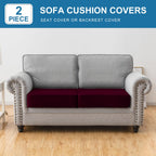 Taque Couch Cover Stretch Velvet Sofa Cushion Cover 2-Piece - Elastic Washable Slipcover for Seat or Backrest, Couch Seat Covers for Sofas (Wine)