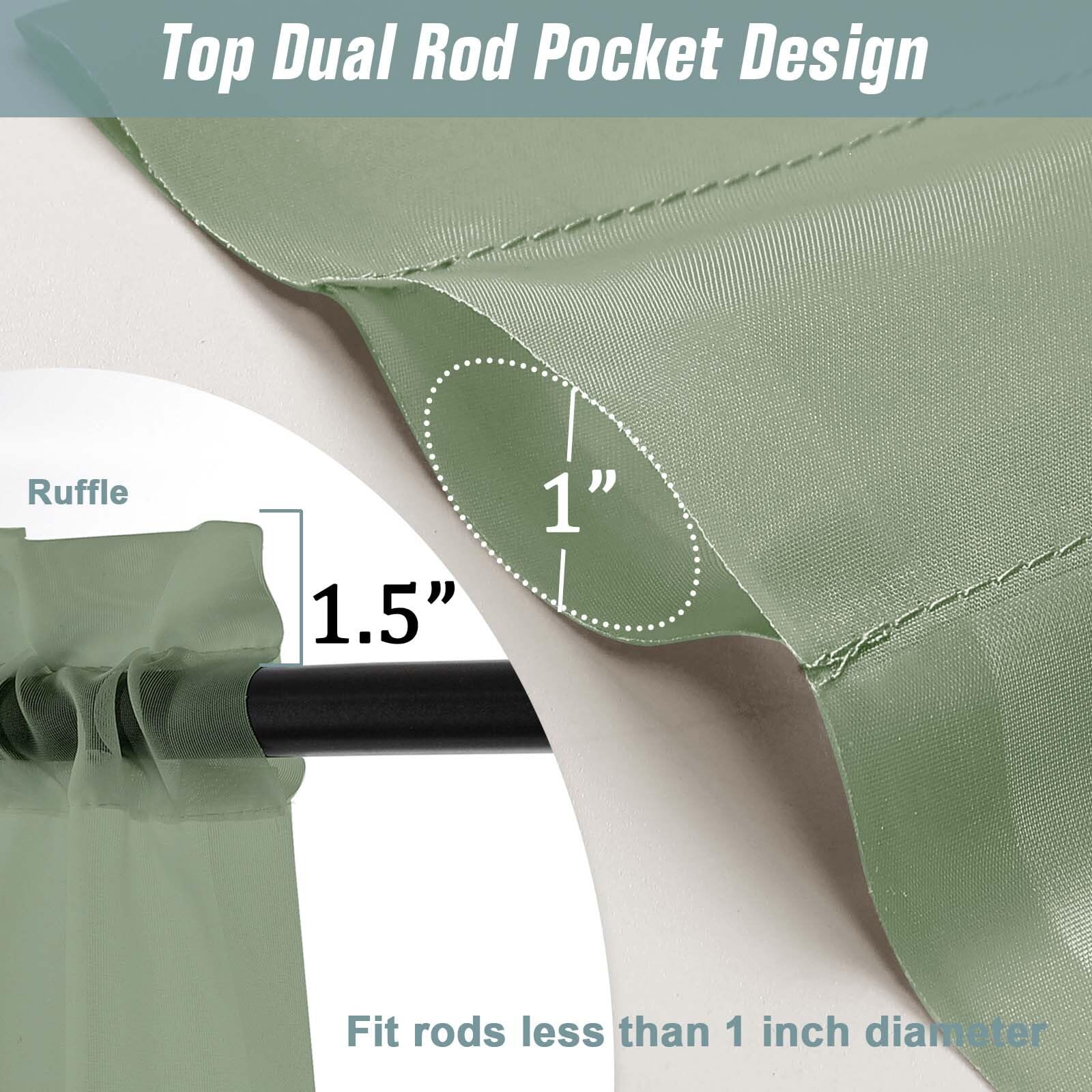 Ebesto Sage Green Small Sheer Curtains Tier 24 Inches Length 2 Pieces, Light Filtering Cafe Curtains for Living Room Bathroom, Modern Window Treatments Dual Rod Pocket Panels, 2X42Wx24L Inches