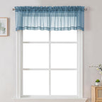 Chyhomenyc Sheer Valances for Windows 2 Pack, Small Window Curtains for Living Room Bathroom Cafe Laundry Basement, Modern Top Dual Rod Pocket Voile Curtain, 42W x 18L inches, Stone Blue