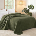 Exclusivo Mezcla Fleece Blankets Queen Size for Bed, Super Soft and Warm, All Season, Cozy, Plush, Lightweight, 90x90 Inches, Olive Green