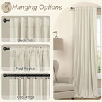 100% Blackout Neutral Curtains for Living Room 96 Inches Long 8 ft Faux Linen Rustic Country Drop Cloth Drape Dark Out Curtain for Bedroom Thermal Insulated 52x96 Floor to Ceiling Length 2 Panel Beige