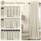 Linen Textured Boho 100% Blackout Small Window Curtains 45 inch Length 2 Panels Country Curtain for Kitchen Door Bathroom Bedroom Living Room Darkening Short Cafe Drape Back Tab Rustic Farmhouse Beige
