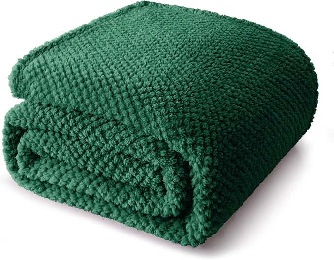 Whale Flotilla Twin Size Fuzzy Fleece Blanket for Bed, 60x80 Inch Fluffy Warm Soft Jacquard Blankets for All Season, Lightweight and Cozy, Deep Green