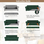 WEERRW 4 Pieces Velvet High Stretch Couch Covers for 3 Cushion Couch Sofa Slipcovers, Washable Furniture Protector with Non Slip Elastic Bottom, Feature Soft Plush Fabric, Emerald Green, Large