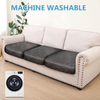 Leather Look Couch Cushion Covers Sofa Seat Slipcovers Sets Couches Furniture Protector for Sectional Armchair Loveseat Pets Kids Stretch Spandex Fabric (3 Cushion Sofa, Taupe)