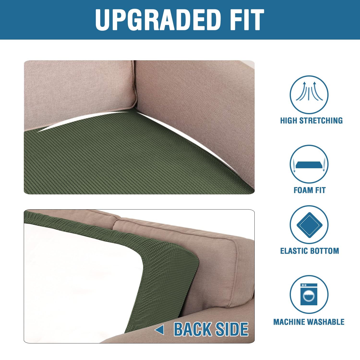 H.VERSAILTEX Super Stretch Individual Seat Cushion Covers Sofa Covers Couch Cushion Covers Slipcover Sets Thick Jacquard Textured Twill Fabric (1 Piece Loveseat Cushion Cover, Bronze Green)