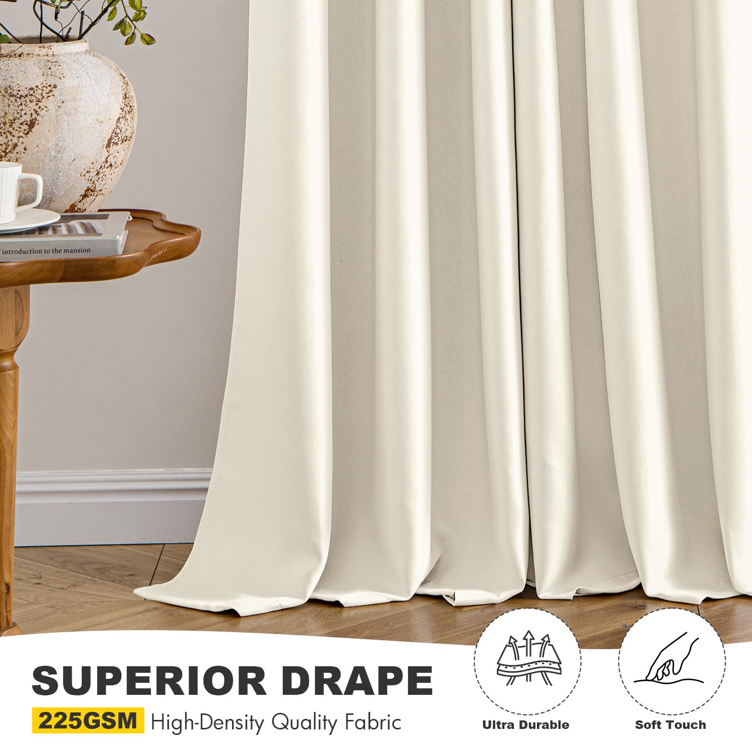 MIULEE Blackout Curtains for Bedroom 2 Panels 40 x 72 Inch Long Birch