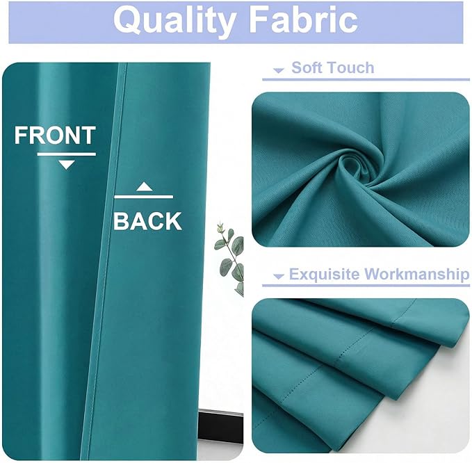 Simplebrand Ava Teal Blackout Curtains for Bedroom 96 Inches Long 2 Panels, Solid Thermal Insulated, Energy Saving Nursery Window Treatment Curtains Blackout Drapes, W40 x L96 Inch, Teal
