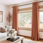 Faux Linen Total Blackout Curtains for Bedroom 96 Inch Long Burnt Orange