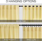 Nanspring Yellow Linen Curtains 80 Inches Long for Bedroom Back Tab Light Filtering Privacy Sheer Yellow Curtain Modern Farmhouse Coastal Decor Cotton Textured Gauze Drapes 2 Panel Set 52x80