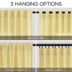 Nanspring Yellow Linen Semi Sheer Curtains 72 Inch Length for Living Room Back Tab Rod Pocket Modern Farmhouse Coastal Decor Cotton Textured Gauze Curtains 72 Inches Long for Dining Room Office 52x72
