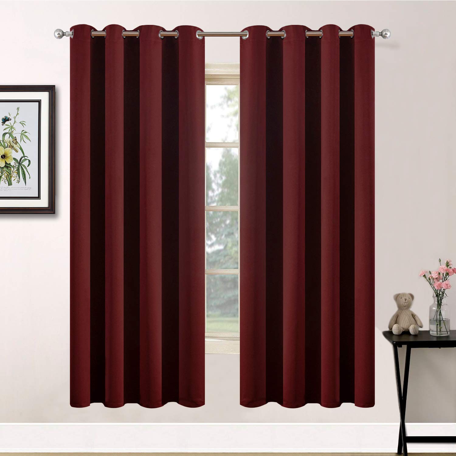 Yakamok Room Darkening Curtains 52x63 inch Length Burgundy Red-Living Room