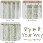 jinchan Linen Floral Curtains for Living Room 63 Inch Long Sage Green Printed Flower French Country Curtain Farmhouse Cottage Core Toile Curtains Back Tab Light Filtering Window Drapes Set 2 Panels