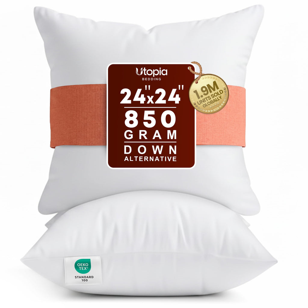 Utopia Bedding 24x24 Pillow Inserts, White Throw Pillows for Couch, 2 Pack