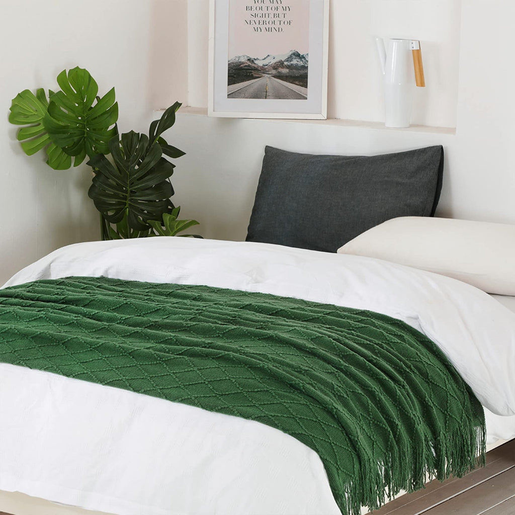 BOURINA Green Throw Blanket 50x60 Inch Boho Knitted Soft Throw Sofa Blanket