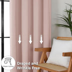 Simplebrand Ava Blush Blackout Curtains for Bedroom 90 Inches Long 2 Panels Set, Solid Privacy Energy Saving Living Room Window Treatment Curtains Blackout Drapes, W50 x L90 Inch, Blush