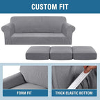 H.VERSAILTEX 4 Piece Stretch Sofa Covers for 3 Cushion Couch Covers for Living Room Furniture Slipcovers (Base Cover Plus 3 Seat Cushion Covers) Upgraded Thicker Jacquard Fabric (Sofa, Dove)