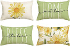 AVOIN colorlife Home Sweet Home Spring Summer Flowers Green Throw Pillow Covers, 12 x 20 Inch Cushion Case for Sofa Couch Set of 4