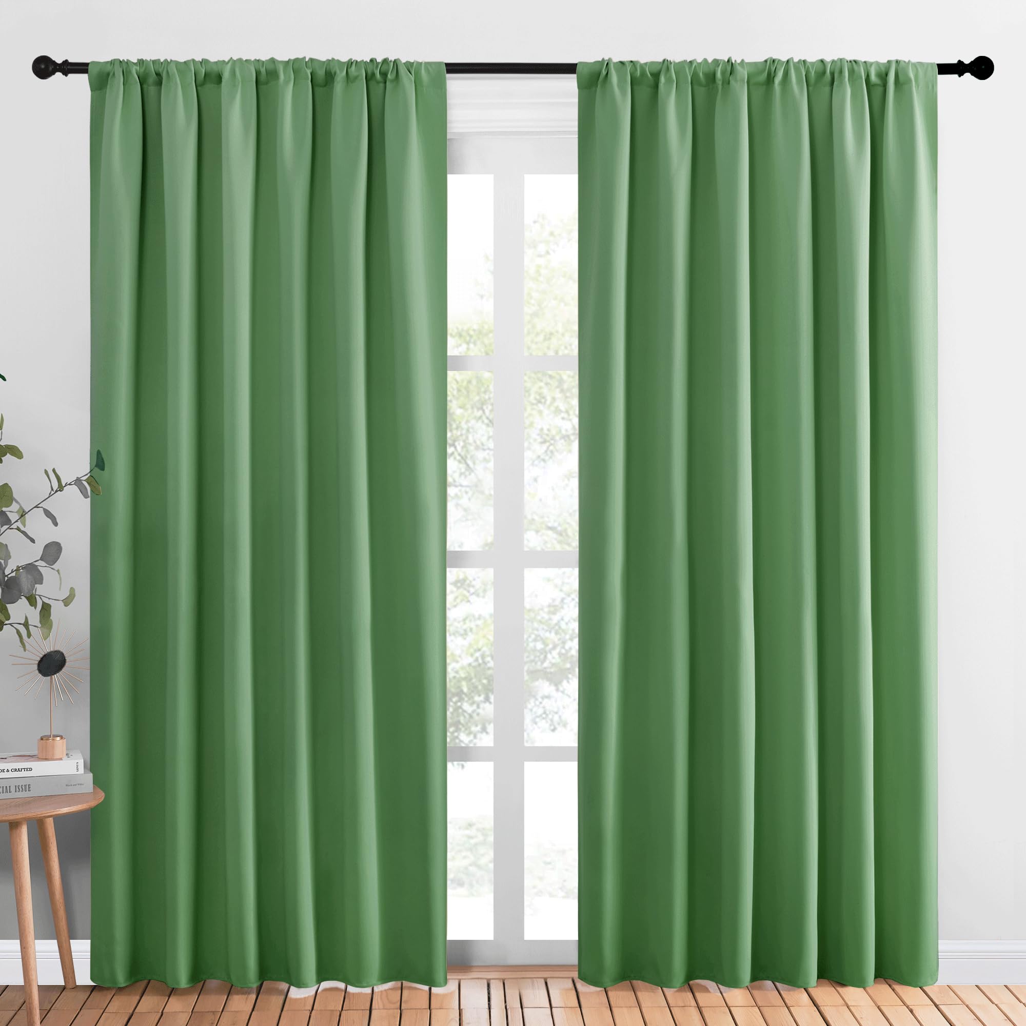 NICETOWN Living Room Curtains, Blackout Draperies, Froest Green, 1 Pair, 70 x 84-inch, Home Decorations Thermal Insulated Solid Rod Pocket Blackout Drapes for Cafe