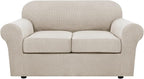 H.VERSAILTEX 3 Piece Stretch Sofa Covers for 2 Cushion Loveseat Couch Covers for Living Room Furniture Cover (Base Cover Plus 2 Seat Cushion Covers) Thicker Jacquard Fabric(Medium, Island Fossi)