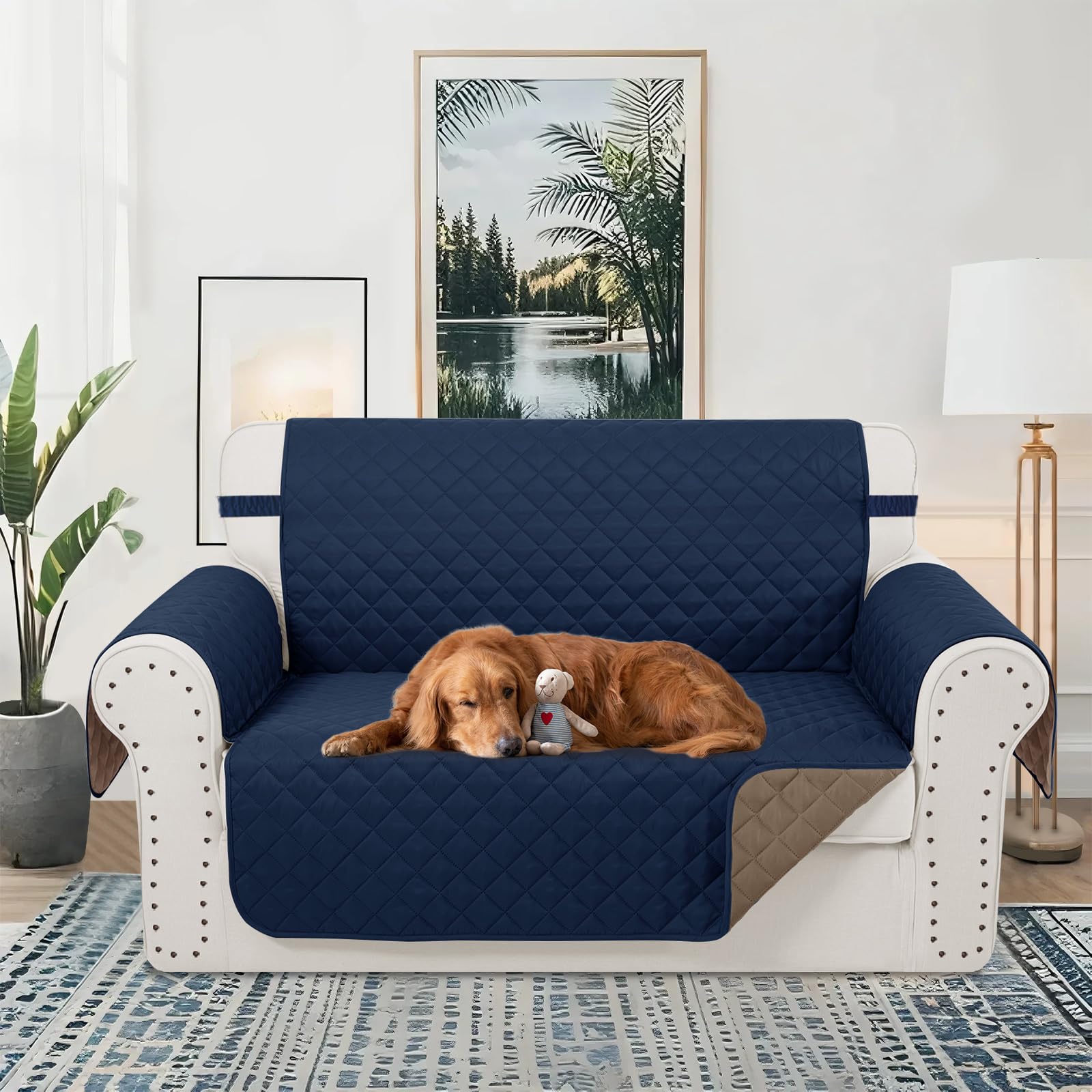 Luxshare Home Reversible Loveseat Couch Sofa Covers, 2-Seater, Navy