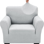 ZNSAYOTX 1 Piece Jacquard Chair Slipcovers for Living Room High Stretch Chair Covers with Arms Anti Slip Pets Friendly Couch Sofa Armchair Cover Furniture Protector (Small, New Pattern Silver Grey)