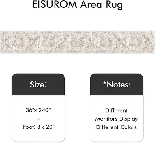 3x20 Washable Runner Rug: Vintage Non Slip Long Hallway Rugs IvoryBeige