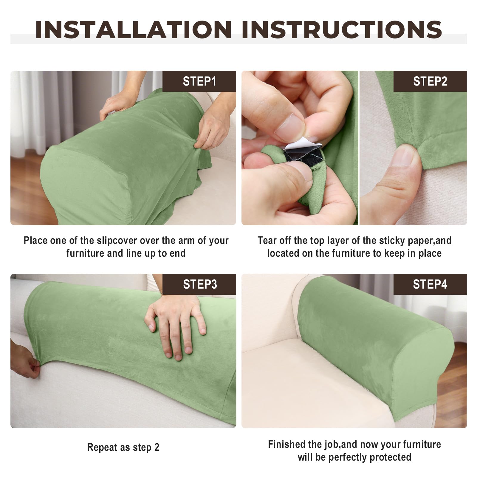 Taque Couch Arm Covers 2 Pcs Sofa Armrest Covers Stretch Couch,Armrest Cover for Chairs Scratch-Resistant Sofa Arm Cover Armchair Slipcovers,Avocado Green