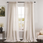 Linen Beige Curtains Back Tab Sheer Curtains 90 Inches Long for Living Room 2 Panels Rod Pocket Neutral Semi Sheer Light Filtering Pleated Curtain Drapes Linen Farmhouse Dining Room Curtain 42x90