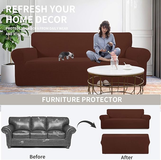 Easy-Going Stretch Loveseat Couch Covers Washable Coffee