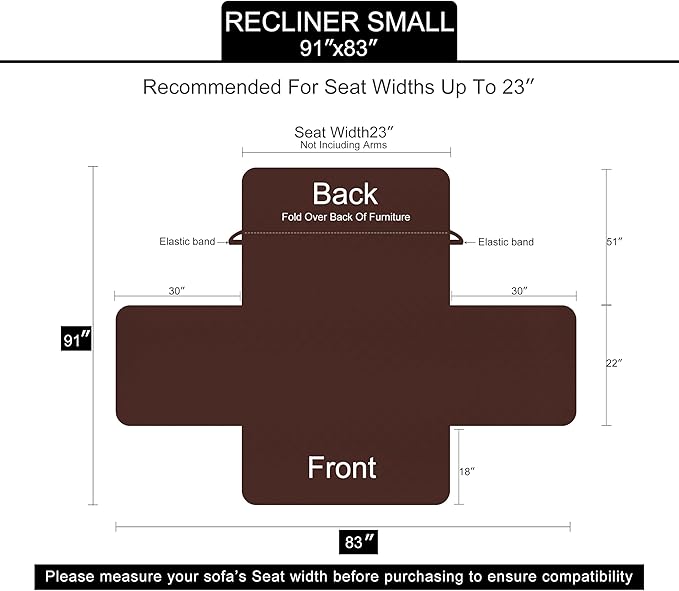 U-NICE HOME Recliner Chair Covers Reversible Quilted Water Repellent Pet Protectors with Elastic Straps (23''Recliner Small, Dark Grey/Dark Grey)