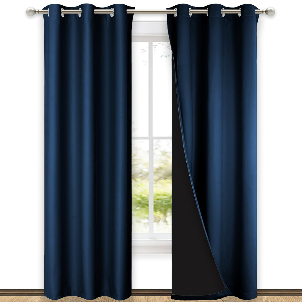 NICETOWN Blackout Curtains 80 inches Long, Full Light Blocking Drapes with Black Liner for Nursery, Thermal Insulated Draperies for Hall, Villa (Moroccan Blue, 2 Pieces, 42" Wide Each Panel)