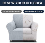 Cupuamon 2026 New Stretch Chair Sofa Slipcovers Couch Cover for 1 Seater Furniture Protector Sofa Covers with Elastic Bottom Jacquard Fabric Small Checks for Pets, Kids - Silver