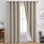 Yakamok 100% Blackout Curtain Panels 96 inches Cold and Light Blocking Drapes for Nursery, 2 Thick Layers Thermal Insulated Draperies (2 Pieces, 50 Wide Each Panel, Natural Front with White Backing)