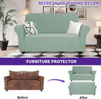 ZNSAYOTX Super Stretch Loveseat Covers (57"-70"), New Striped Love Seat Slipcover, Dogs Pet Friendly Anti-Slip Couch Protector Spandex Durable 2 Seater Fabric Sofa Cover (Pea Green, Loveseat)