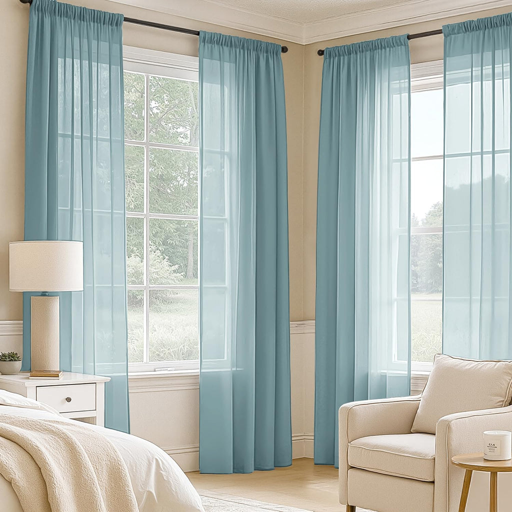 MIULEE Dusty Blue Sheer Curtains 96 Inches Long 4 Panels 42 x 96 Inches
