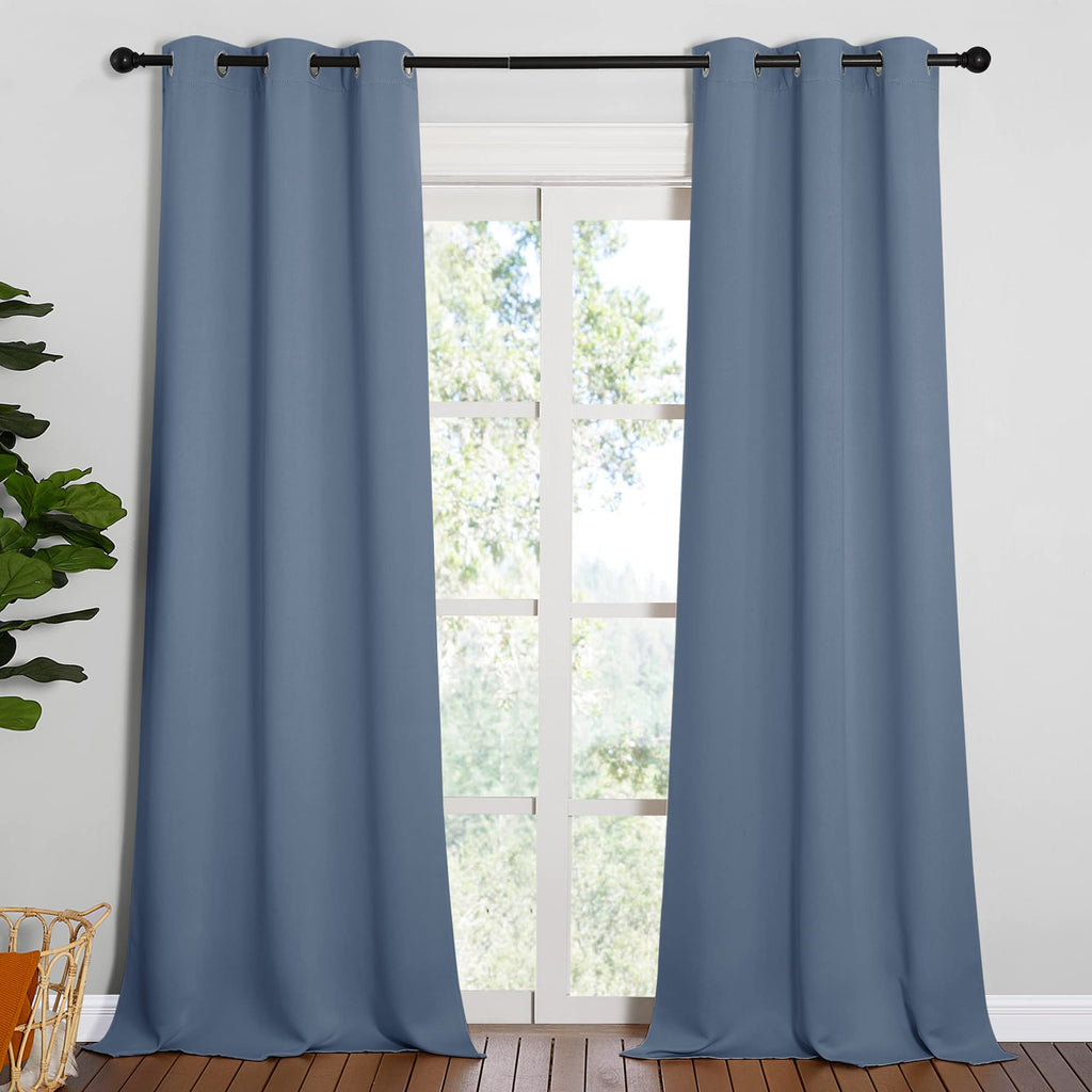 NICETOWN Living Room Blackout Curtains 90 inches Long, Thermal Insulated Noise Reducing Curtains for Unicorn Theam Kids Room (Stone Blue, 42 inches Wide, 1 Pair)