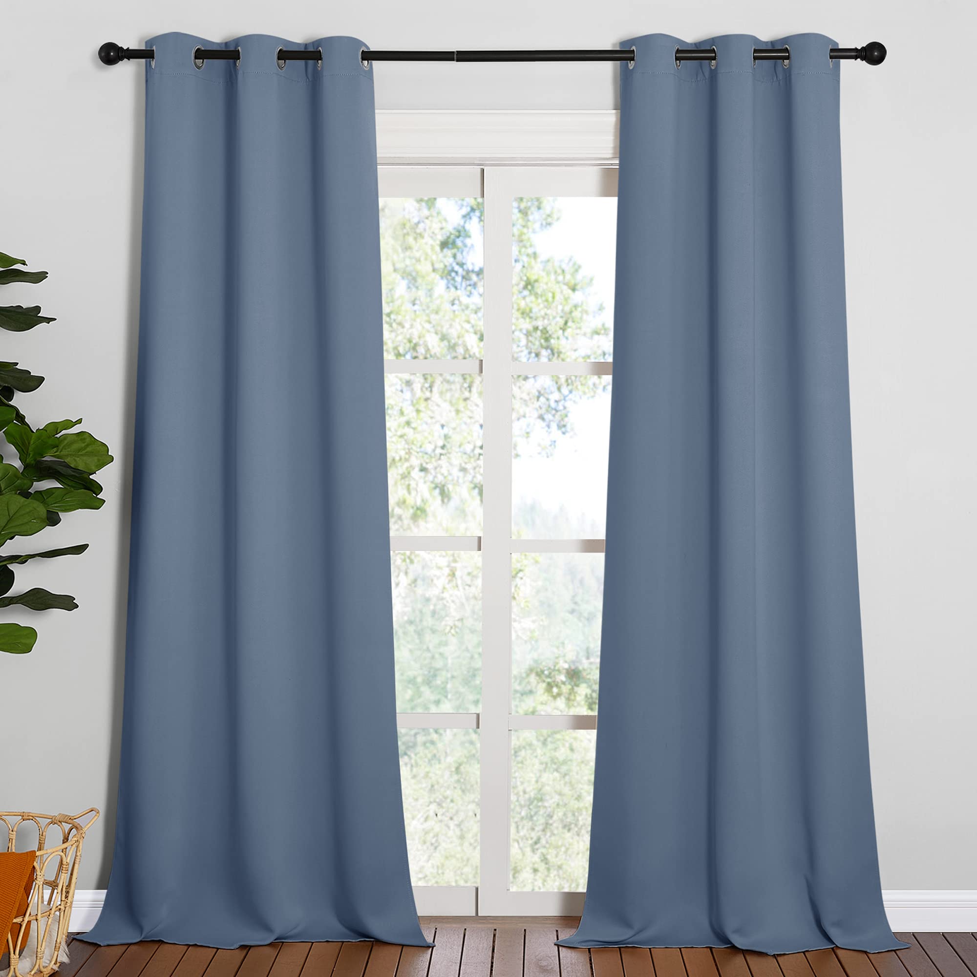 NICETOWN Living Room Blackout Curtains 90 inches Long, Thermal Insulated Noise Reducing Curtains for Unicorn Theam Kids Room (Stone Blue, 42 inches Wide, 1 Pair)