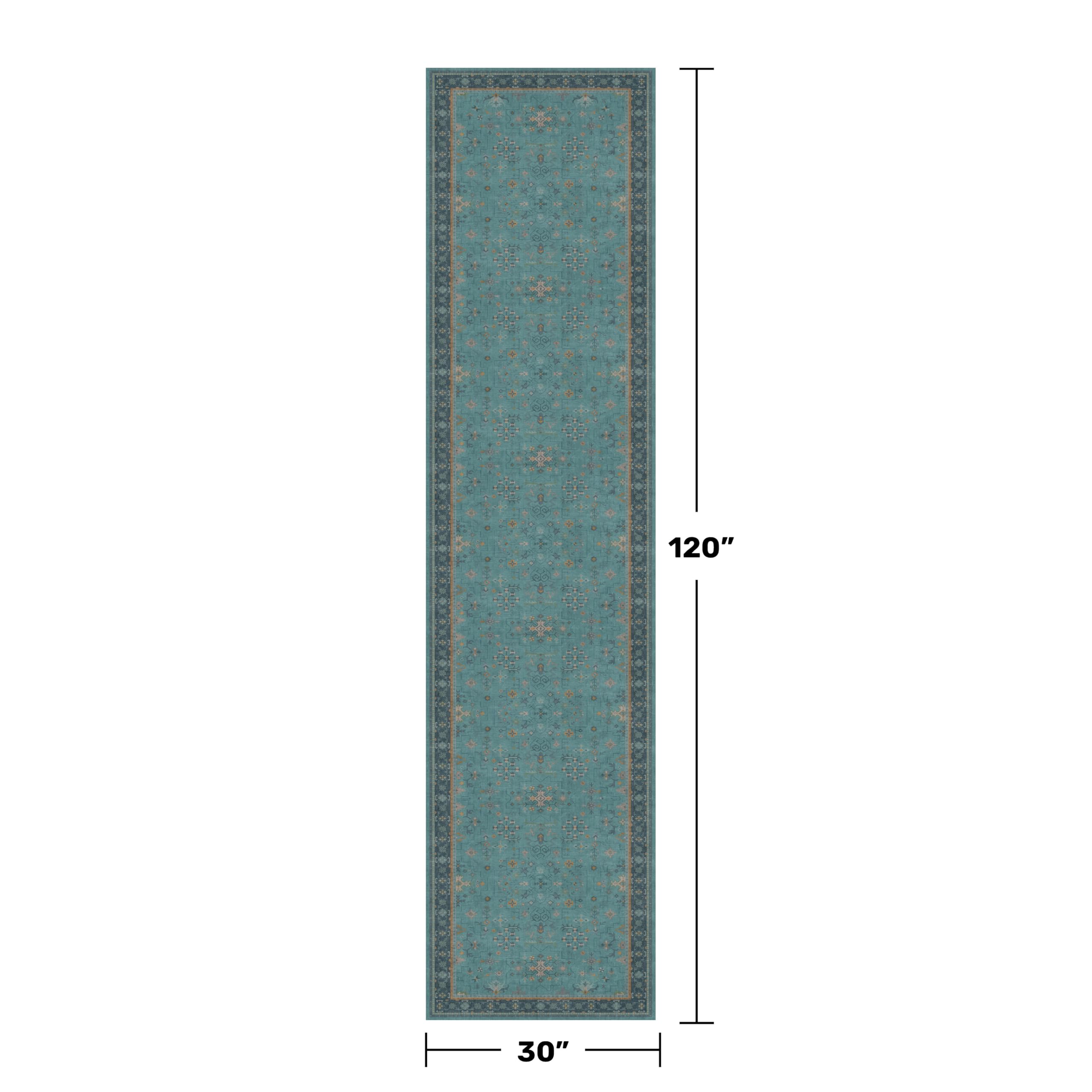 Boho 2'6"x10' Wide Hallway Runner Rugs - Teal 10ft Long Washable Indoor Floor Mats for Entryway, Non Slip with Rubber Backing, Floral Aqua Blue Unique Runner Décor