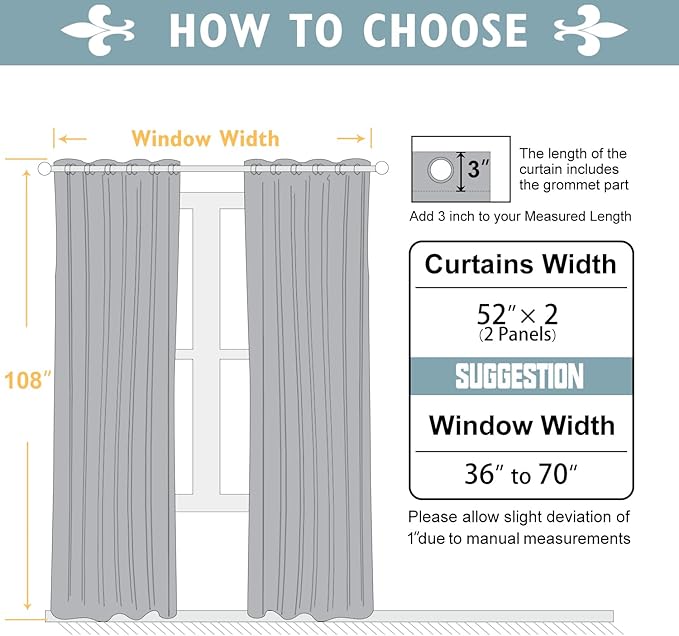 ChrisDowa 100% Blackout Curtains for Bedroom 108 Inches Long 2 Panels Set
