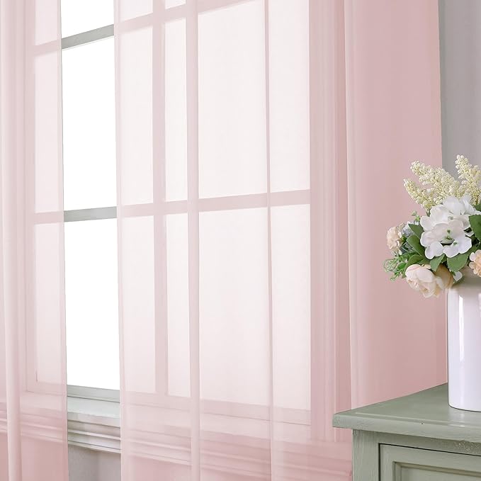 Aiyufeng Blush Pink Sheer Curtains 45 Inch Length 2 Panels Set, Light Filtering Airy Rod Pocket Light Pink Window Curtain Treatment Drapes for Kitchen Bedroom Living, Each 42Wx45L Inches