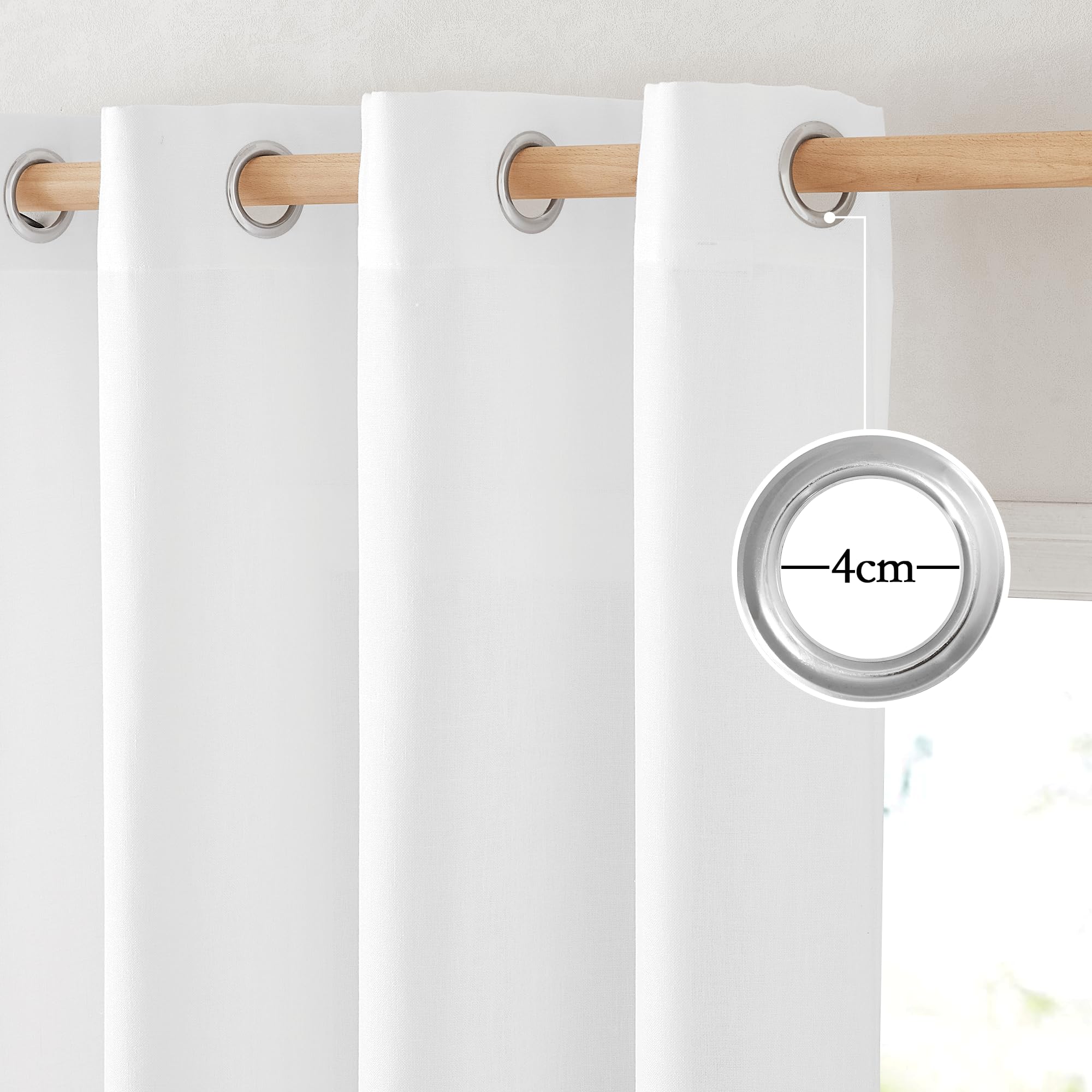 NICETOWN Thick Linen White Curtains 72 inches Long for Doorway, Grommet Vertical Drapes Privacy Added with Light Through Window Treatments for Bedroom, W55 x L72, 2 Pieces