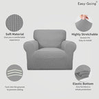 Easy-Going Stretch Chair Sofa Slipcover 1-Piece Couch Sofa Cover Furniture Protector Soft with Elastic Bottom for Kids, Pet. Spandex Jacquard Fabric Small Checks (Chair, Light Gray)